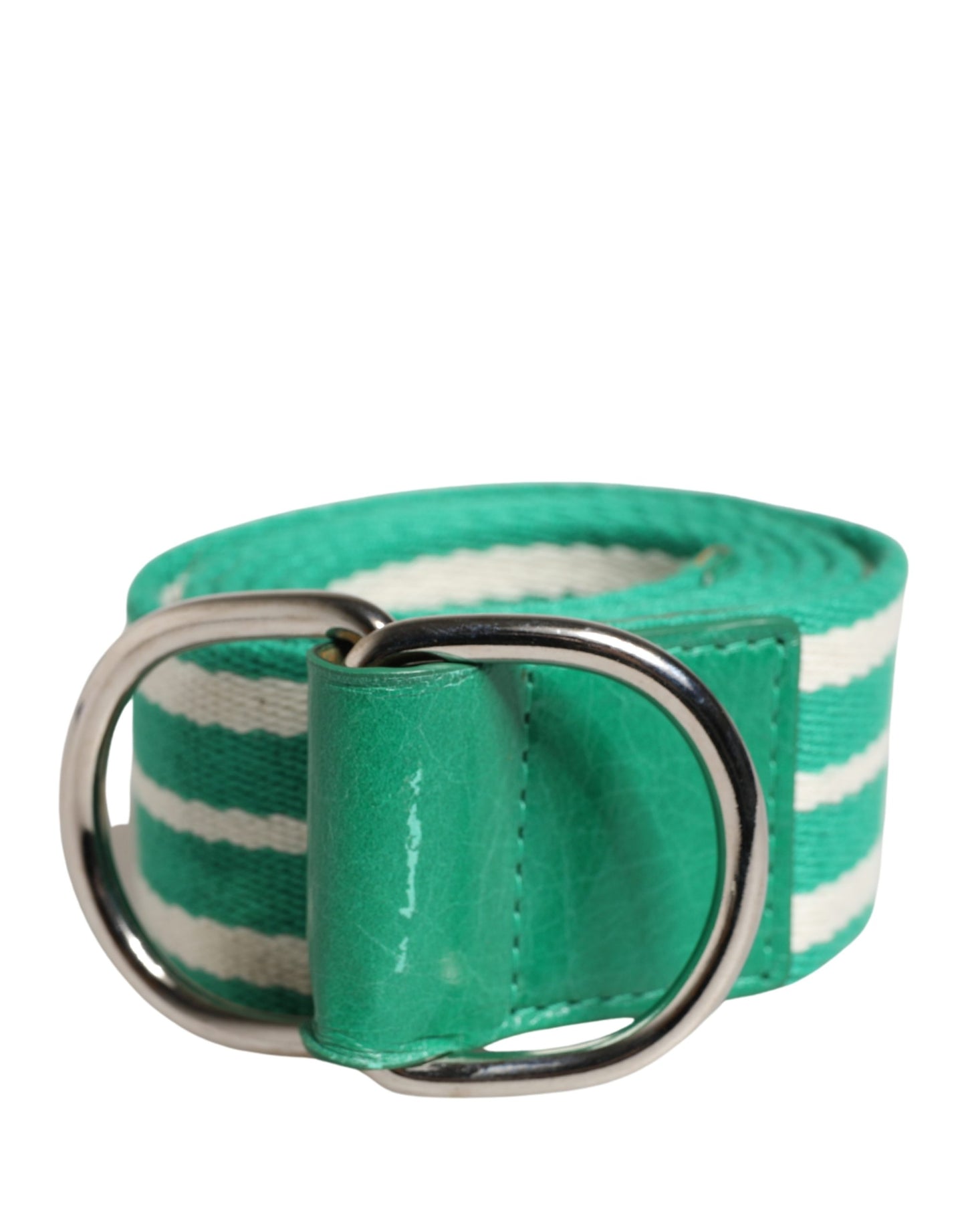 Red Valentino White Green Stripes Canvas Silver Metal Buckle Belt
