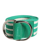 Red Valentino White Green Stripes Canvas Silver Metal Buckle Belt