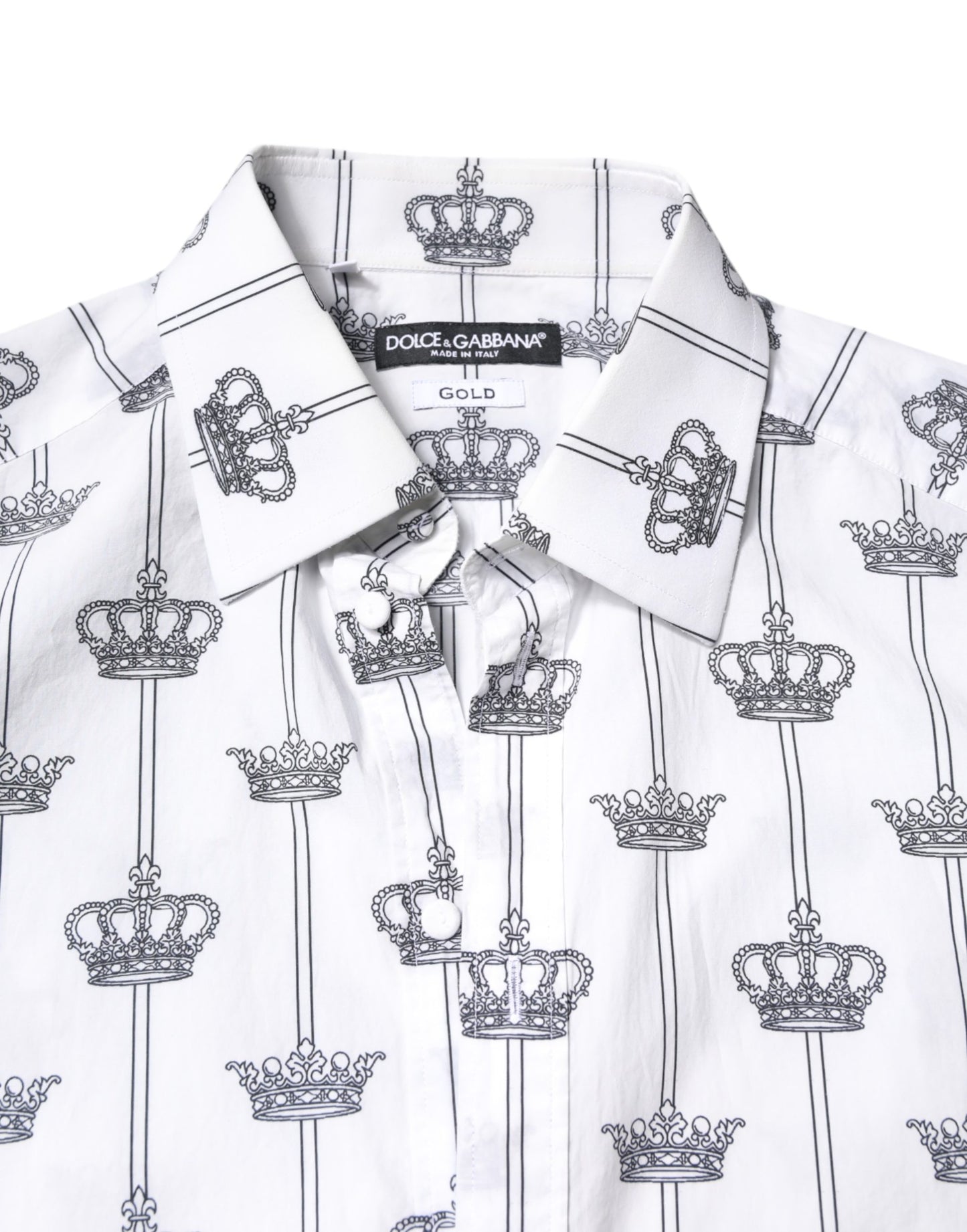 Dolce & Gabbana White GOLD Crown Cotton Dress Formal Shirt