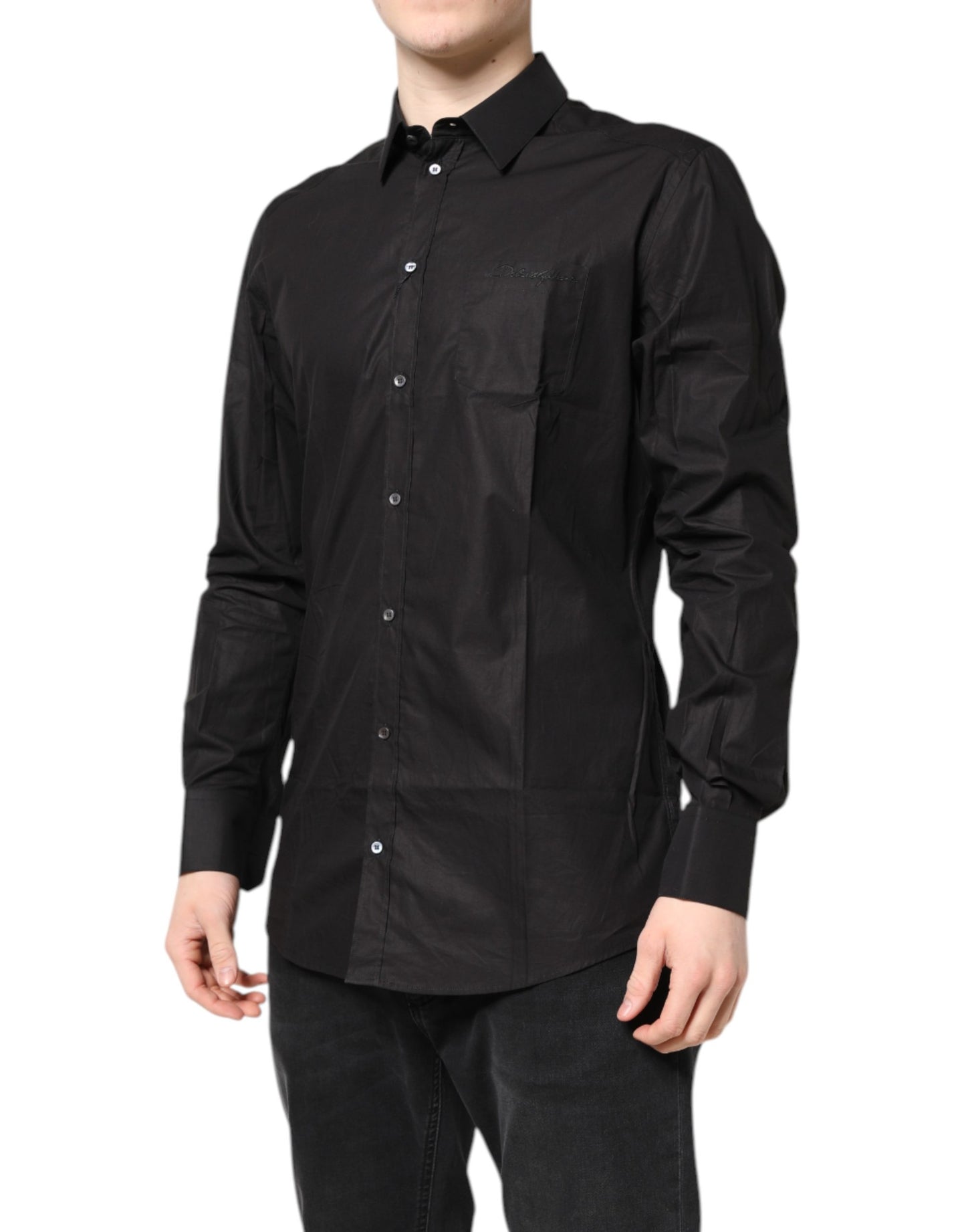 Dolce & Gabbana Black GOLD Cotton Collared Formal Dress Shirt
