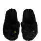 Dolce & Gabbana Black Faux Fur Panther Plush Flat Slides Shoes