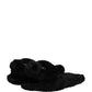 Dolce & Gabbana Black Faux Fur Panther Plush Flat Slides Shoes
