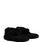 Dolce & Gabbana Black Faux Fur Panther Plush Flat Slides Shoes