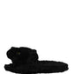 Dolce & Gabbana Black Faux Fur Panther Plush Flat Slides Shoes