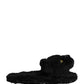 Dolce & Gabbana Black Faux Fur Panther Plush Flat Slides Shoes