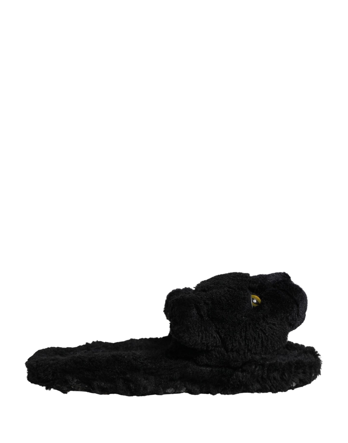 Dolce & Gabbana Black Faux Fur Panther Plush Flat Slides Shoes