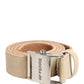 GF Ferre Men Beige Canvas Silver Metal Buckle Cintura Belt