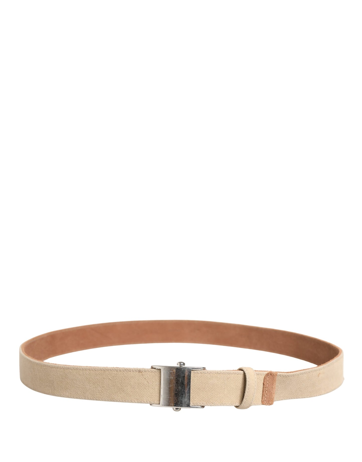GF Ferre Men Beige Canvas Silver Metal Buckle Cintura Belt