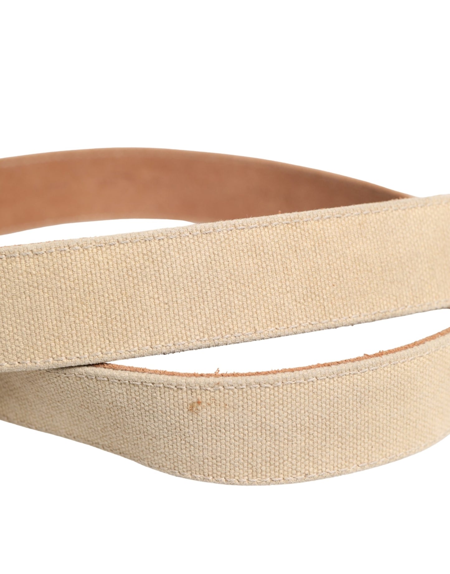 GF Ferre Men Beige Canvas Silver Metal Buckle Cintura Belt