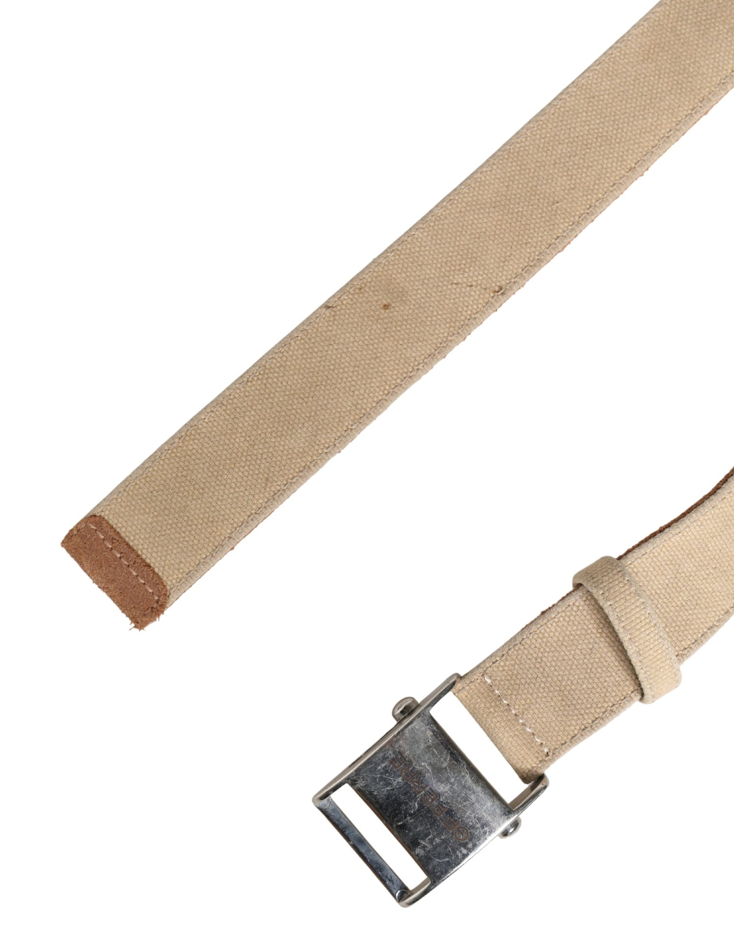 GF Ferre Men Beige Canvas Silver Metal Buckle Cintura Belt