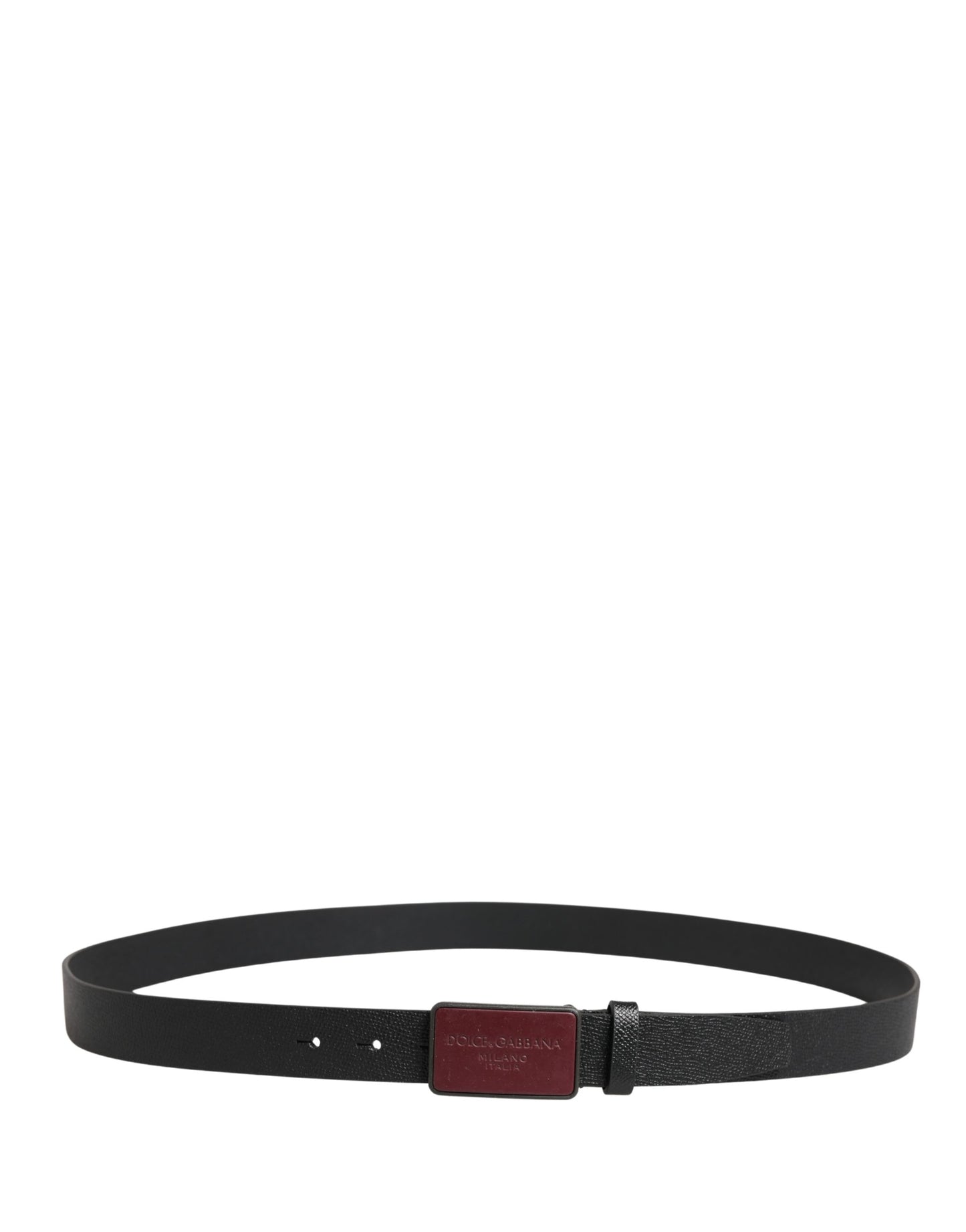 Dolce & Gabbana Men Black Calf Leather Logo Metal Buckle Belt