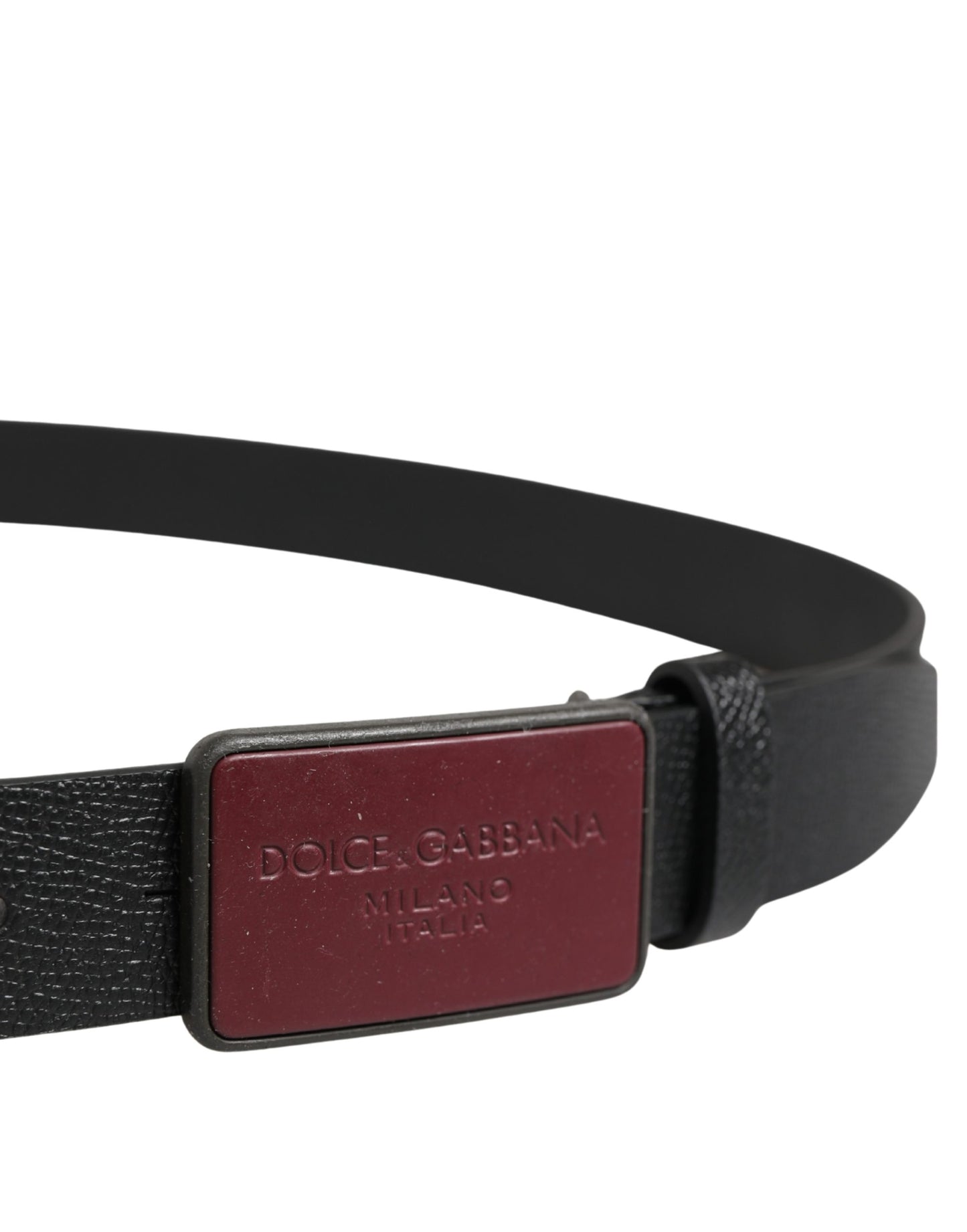 Dolce & Gabbana Men Black Calf Leather Logo Metal Buckle Belt