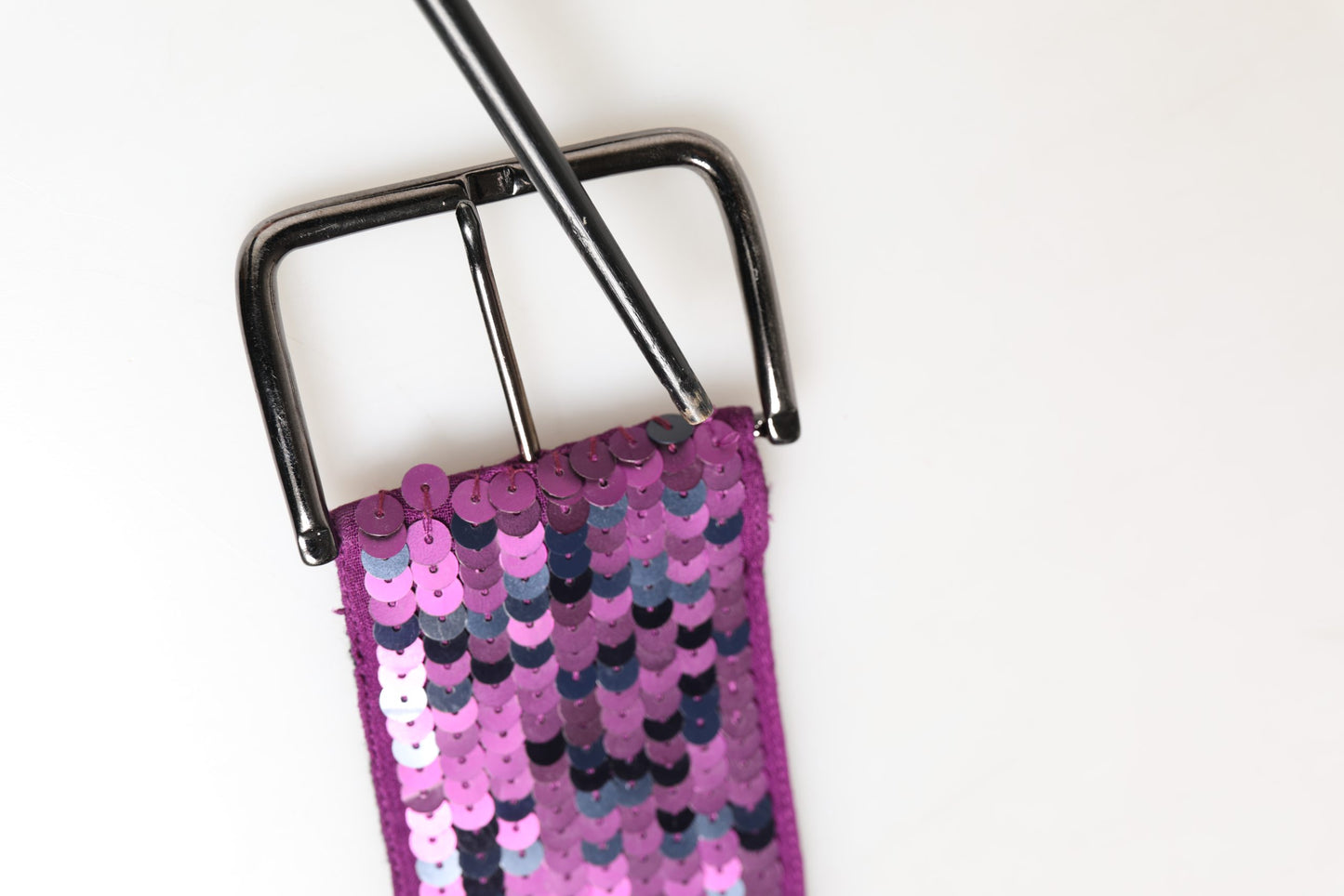 GF Ferre Women Purple Sequined Silver Metal Buckle Belt