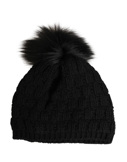 Dolce & Gabbana Black Acrylic Knitted Fur Winter Beanie
