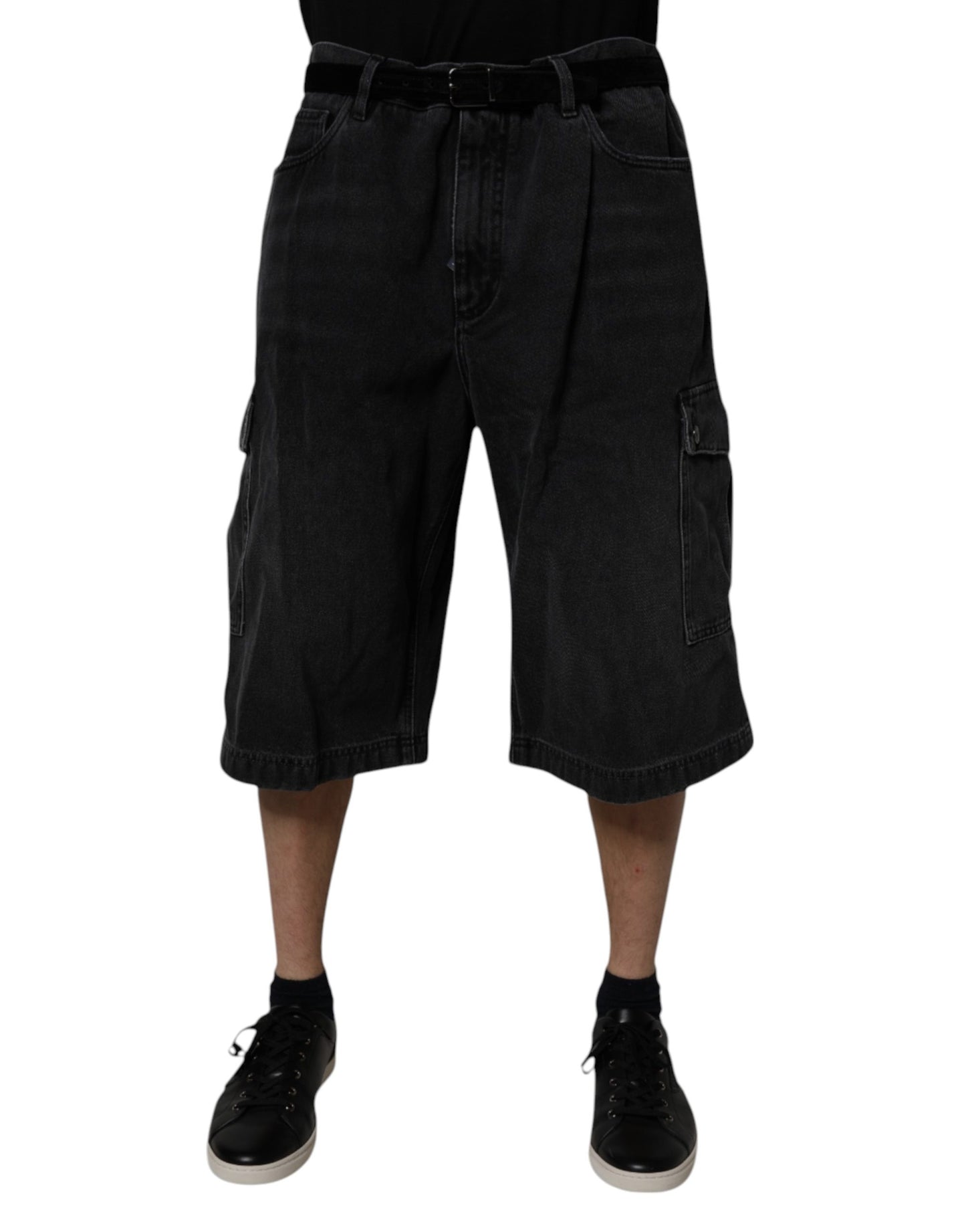 Dolce & Gabbana Black Mid Waist Denim Cargo Bermuda  Shorts