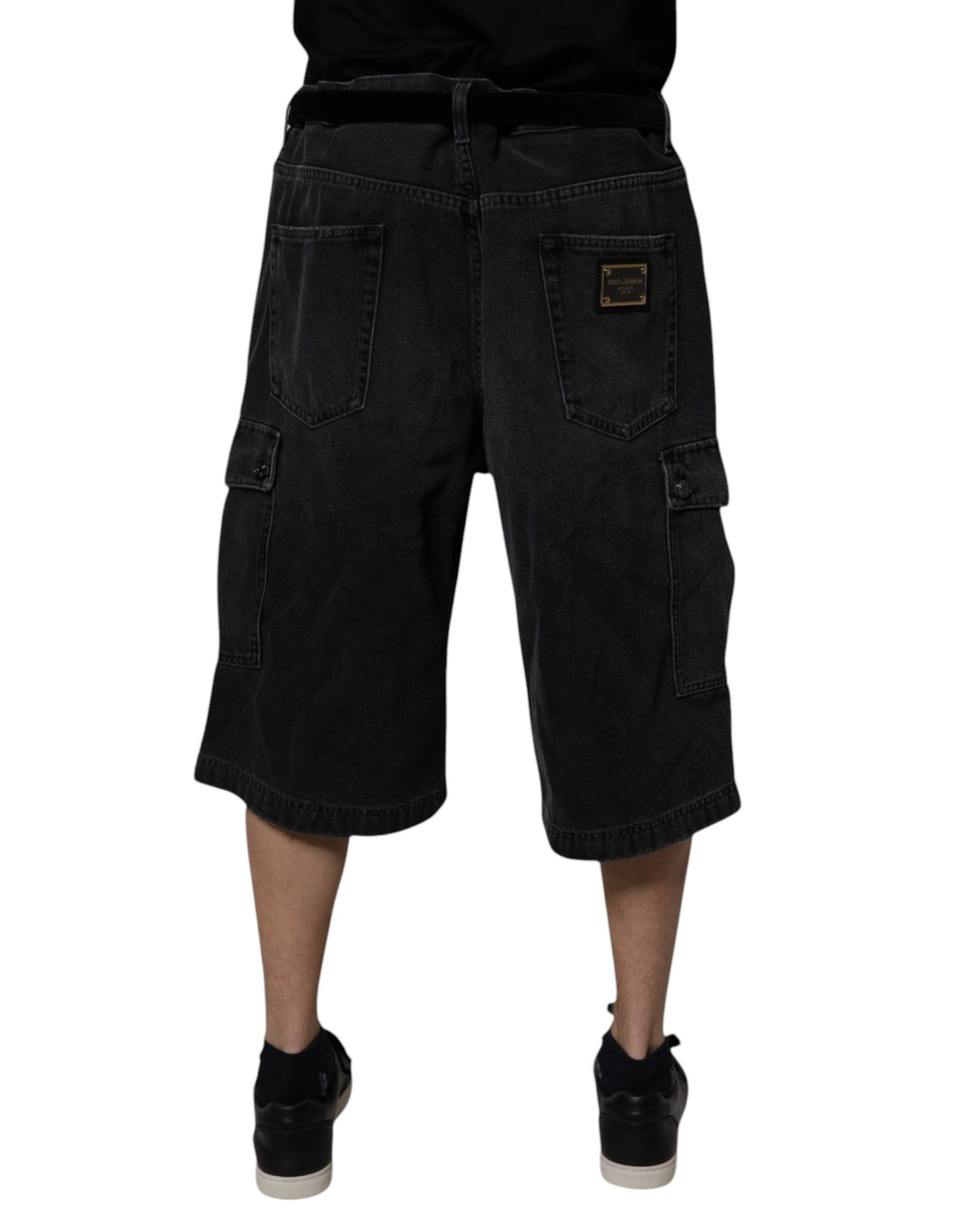 Dolce & Gabbana Black Mid Waist Denim Cargo Bermuda  Shorts