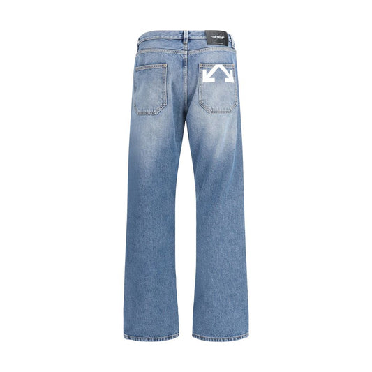 Off-White Blue Cotton Relaxed Fit Jeans