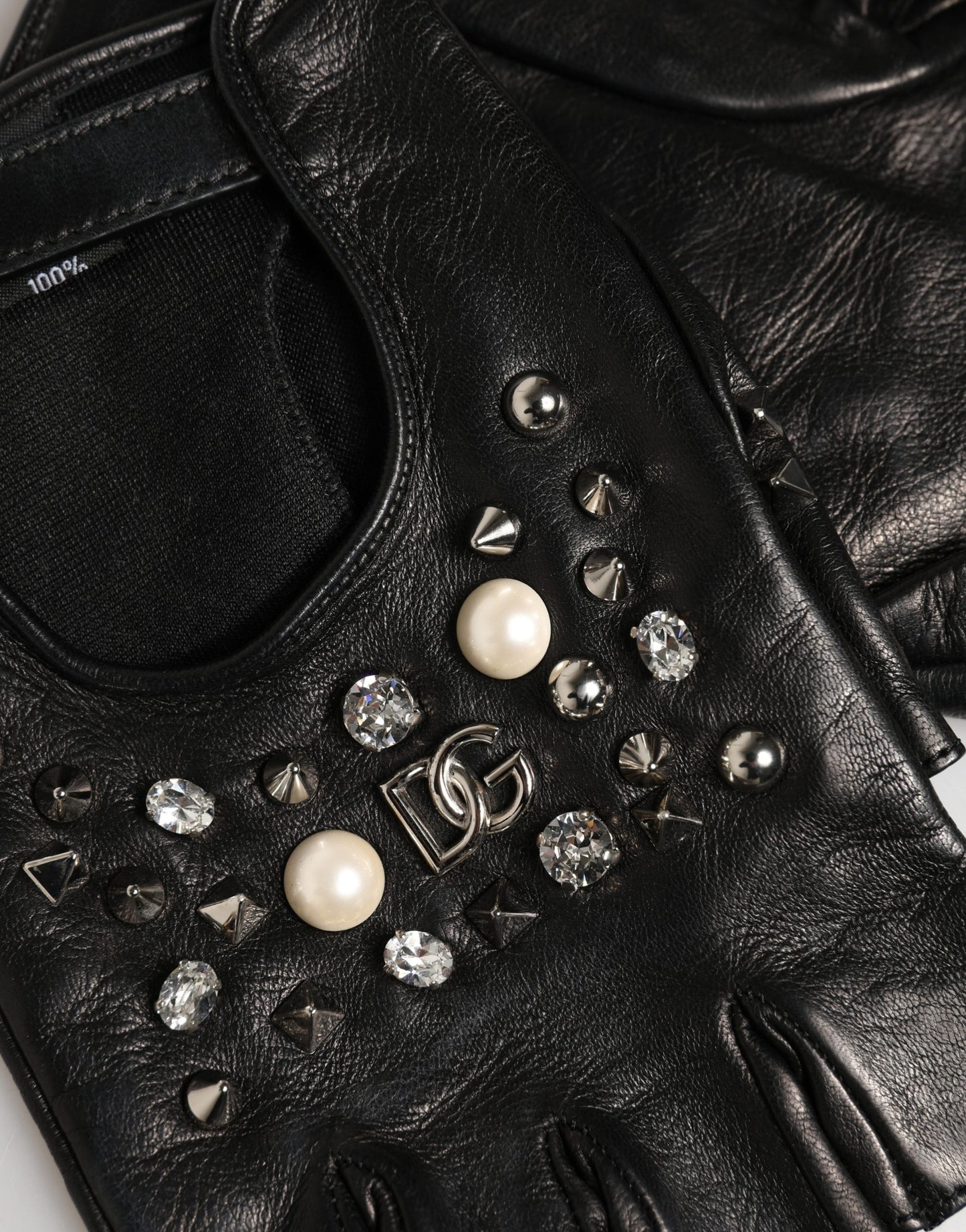 Dolce & Gabbana Black Embellished Wrist Length Mitten Women Gloves