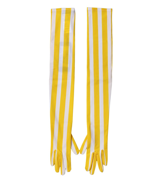 Dolce & Gabbana Yellow White Stripes Nylon Elbow Length Women Gloves