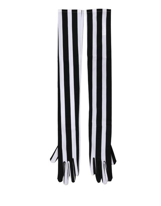 Dolce & Gabbana Black White Stripes Nylon Elbow Length Women Gloves