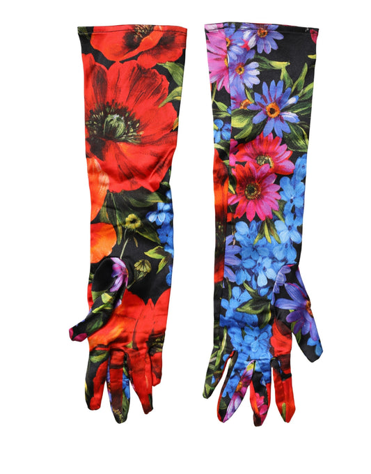 Dolce & Gabbana Multicolor Floral Print Elbow Length Women Gloves