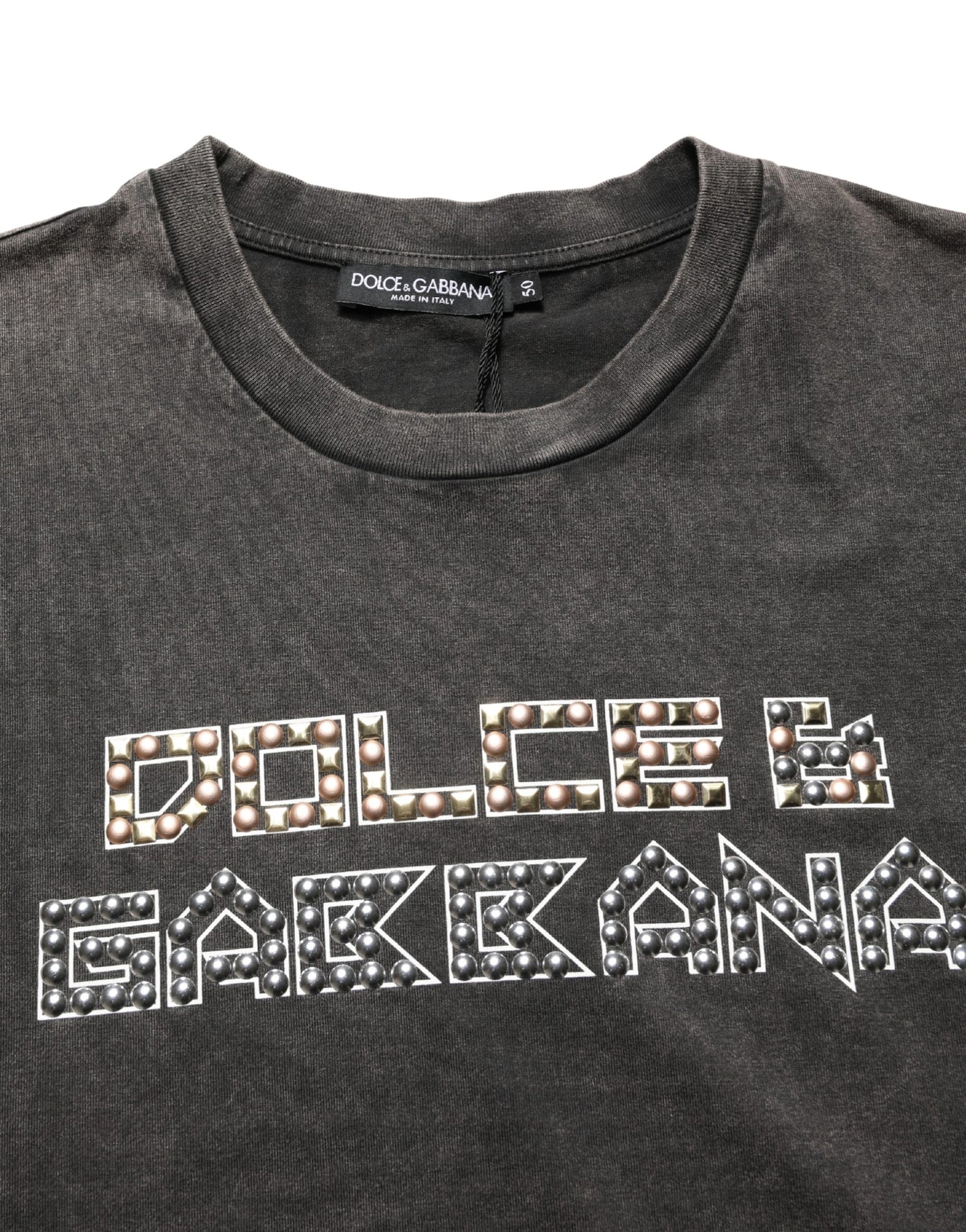 Dolce & Gabbana Gray Logo Embellished Men Crew Neck T-shirt