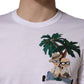 Dolce & Gabbana White Palm Embroidered Men Crew Neck T-shirt