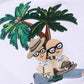 Dolce & Gabbana White Palm Embroidered Men Crew Neck T-shirt