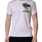 Dolce & Gabbana White Palm Embroidered Men Crew Neck T-shirt