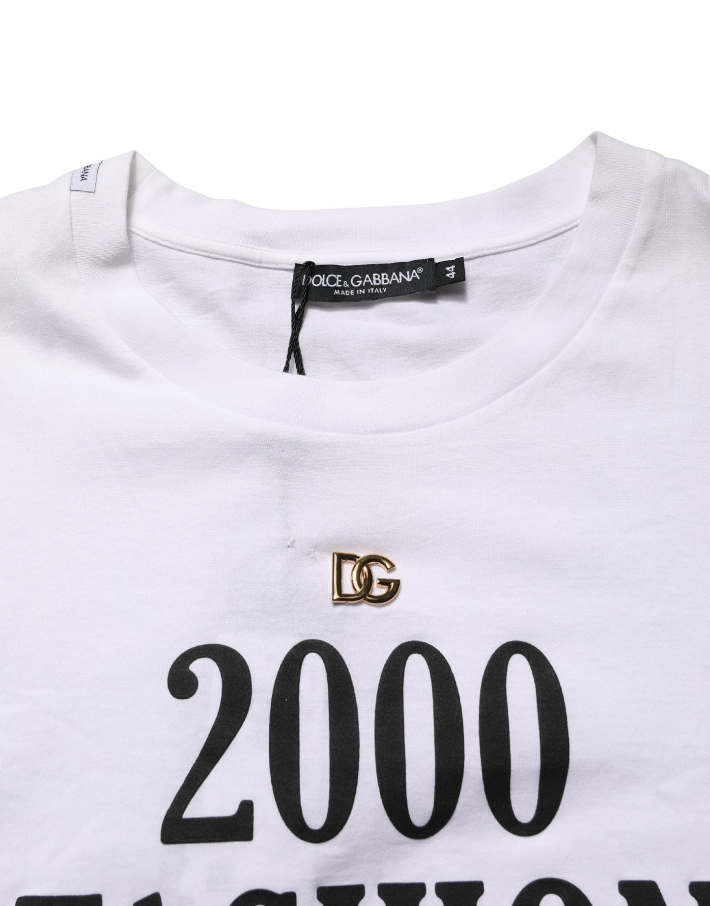 Dolce & Gabbana White Graphic Print DG Men Crew Neck T-shirt