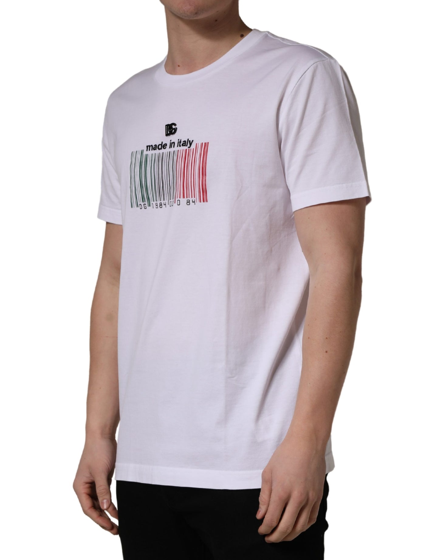 Dolce & Gabbana White Barcode Print Cotton Crew Neck T-shirt