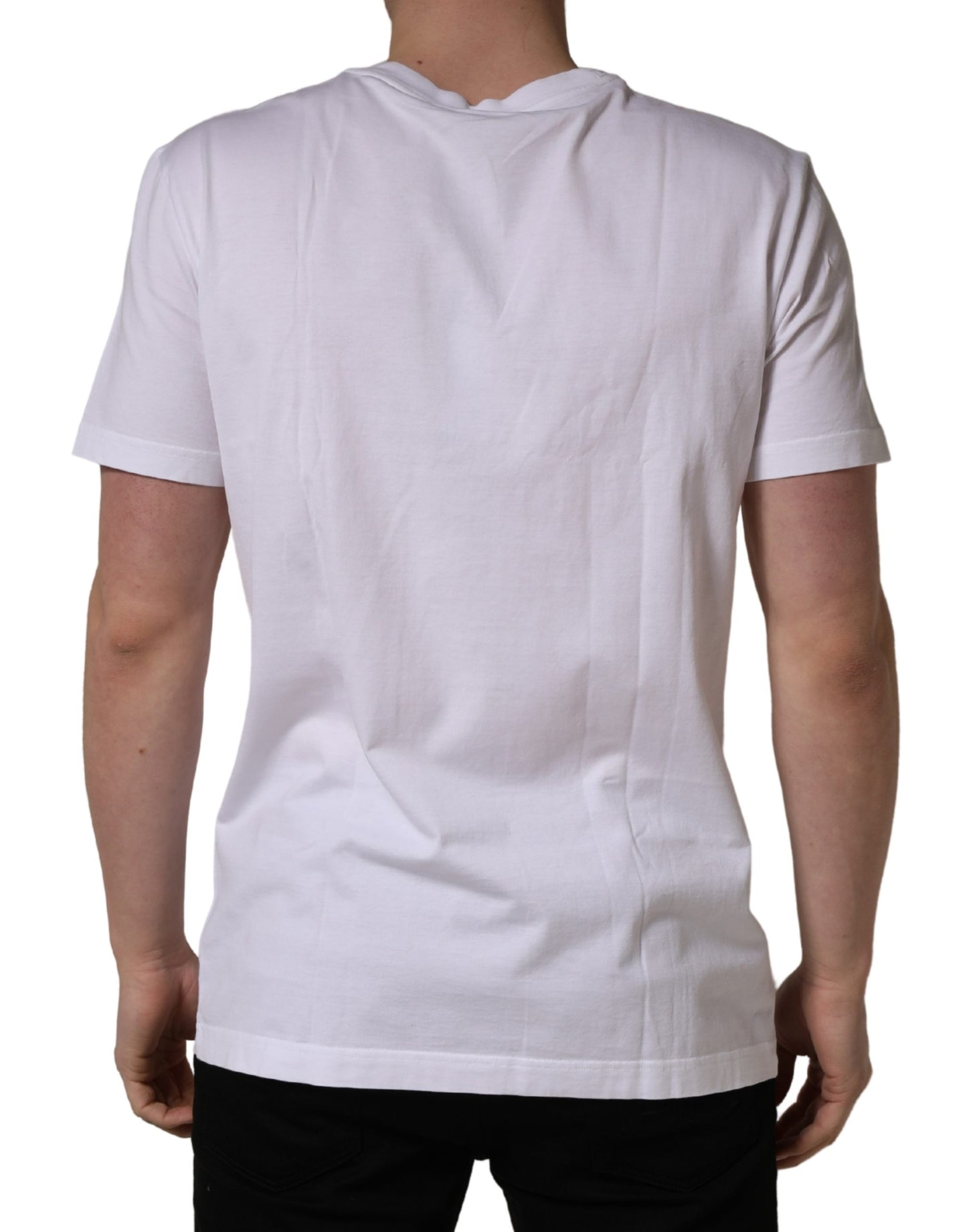 Dolce & Gabbana White Barcode Print Cotton Crew Neck T-shirt