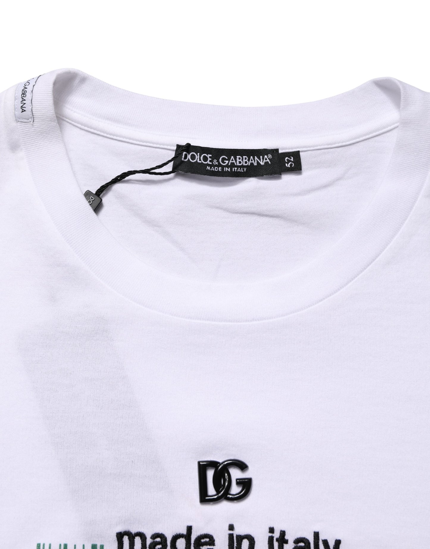 Dolce & Gabbana White Barcode Print Cotton Crew Neck T-shirt