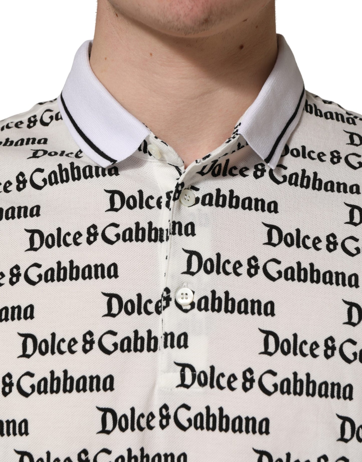Dolce & Gabbana White Logo Monogram Cotton Men Polo  T-shirt