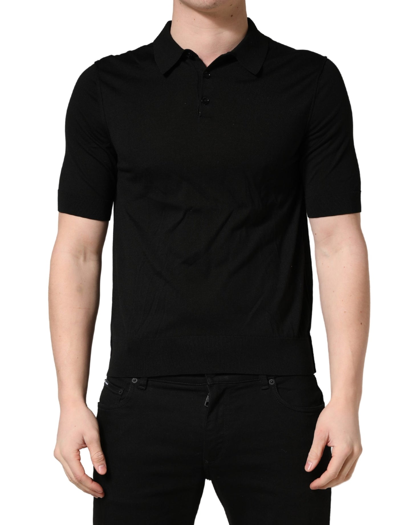 Dolce & Gabbana Black Wool Short Sleeves Men Polo  T-shirt