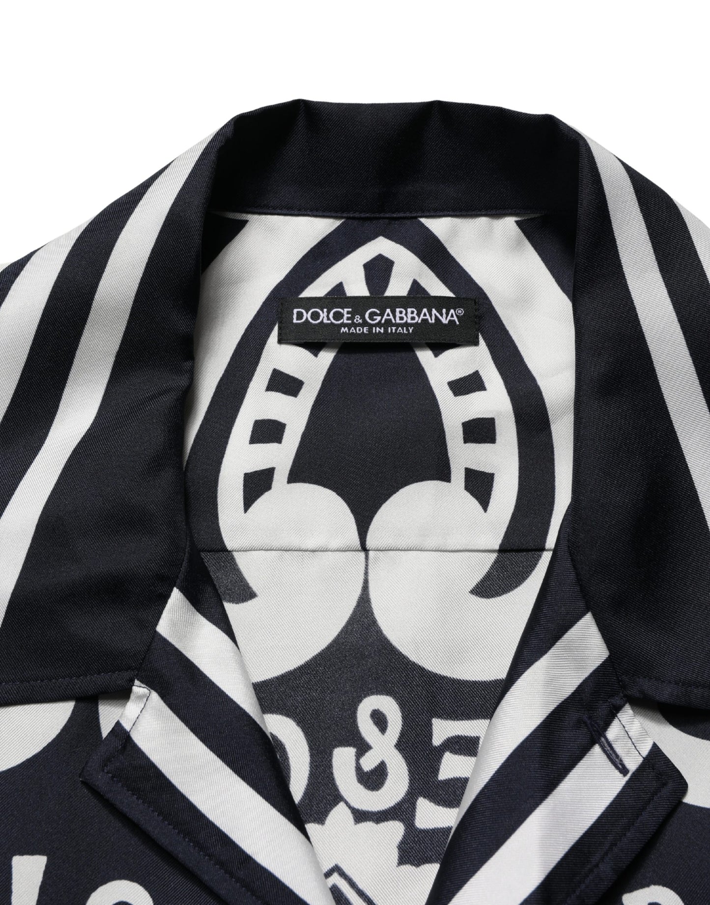 Dolce & Gabbana Black White Marina Print Silk Hawaii Shirt