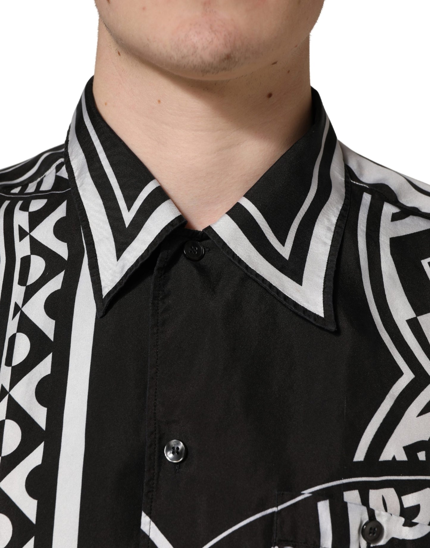 Dolce & Gabbana Black White Bandana Print Collared Shirt