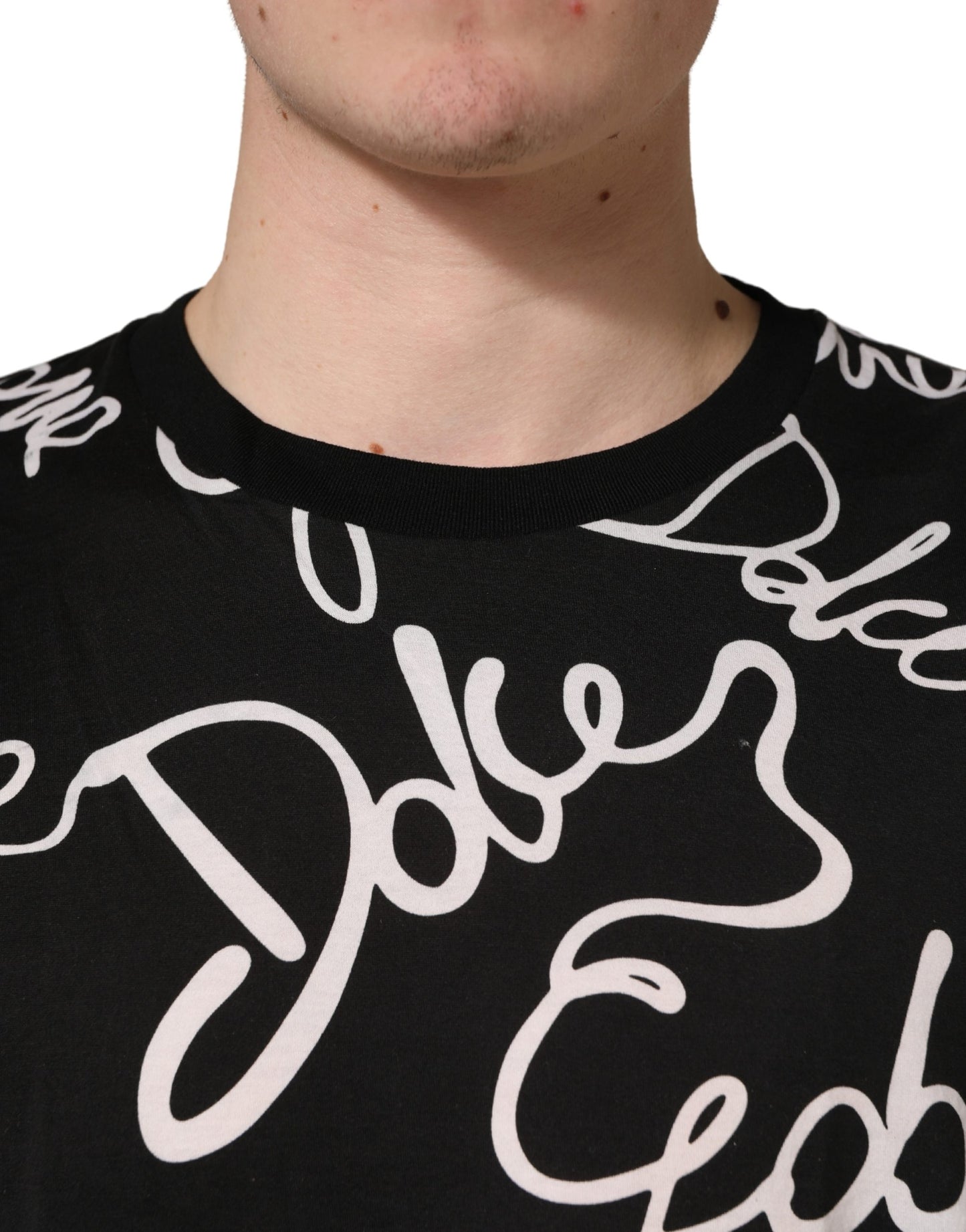Dolce & Gabbana Black Script Logo Print Men Crew Neck T-shirt