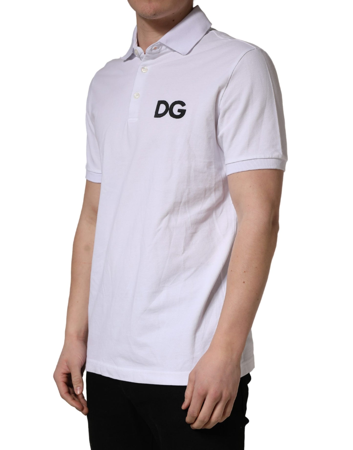 Dolce & Gabbana White Logo Embroidered Cotton Polo T-shirt