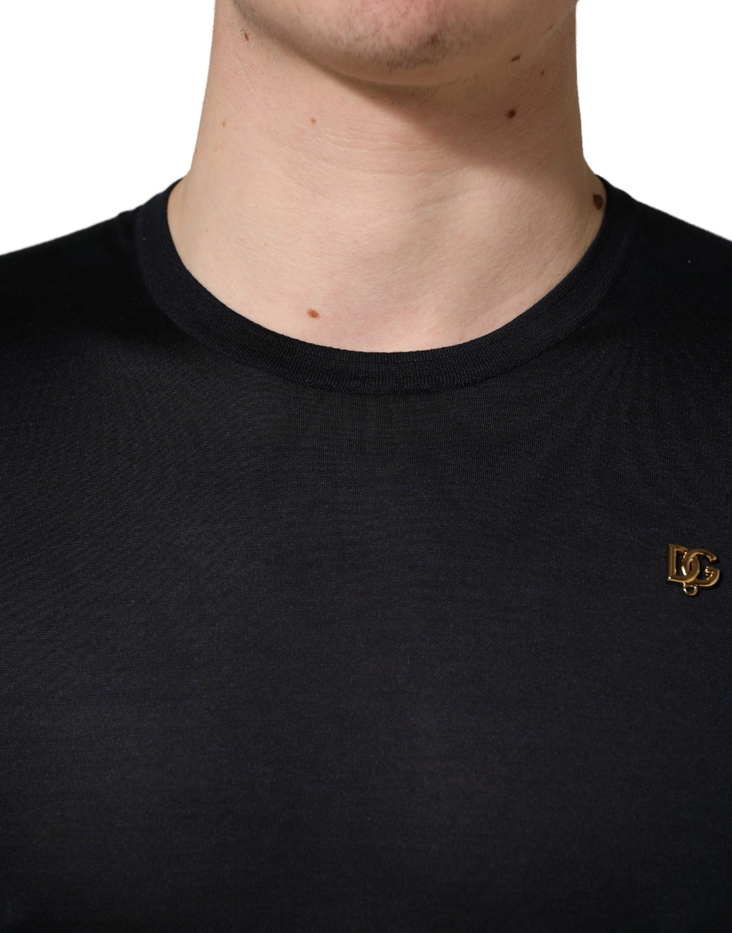 Dolce & Gabbana Dark Blue DG Logo Silk Men Crew Neck T-shirt