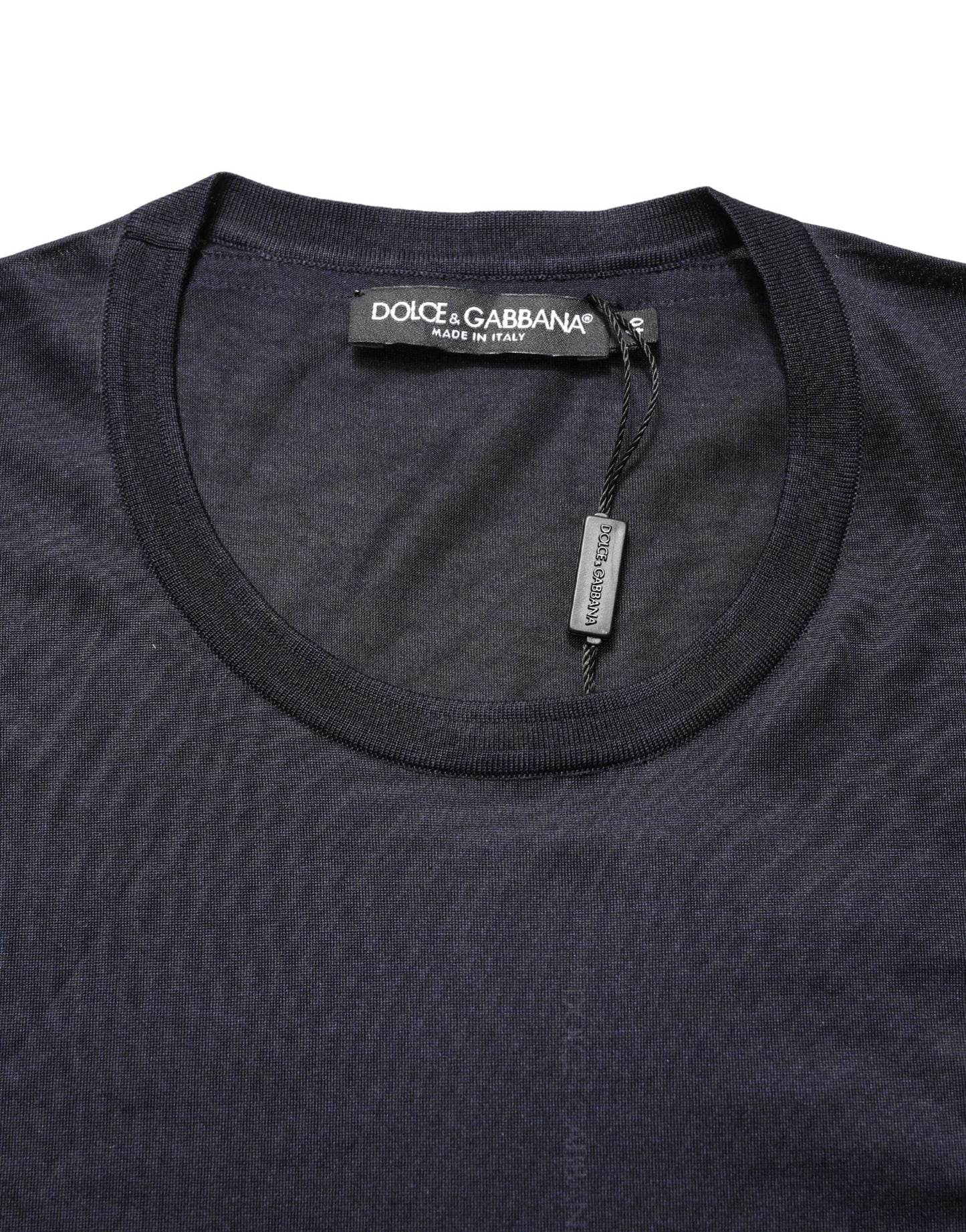 Dolce & Gabbana Dark Blue DG Logo Silk Men Crew Neck T-shirt