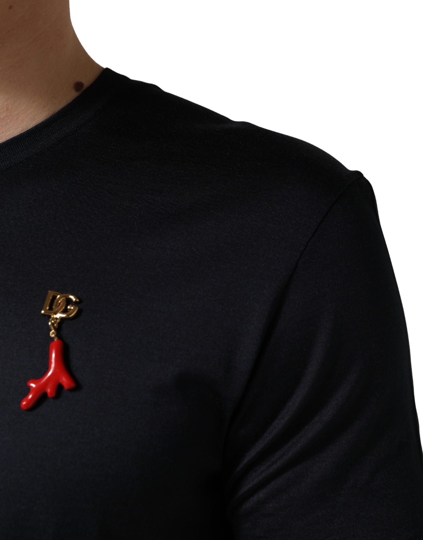 Dolce & Gabbana Dark Blue DG Logo Silk Men Crew Neck T-shirt