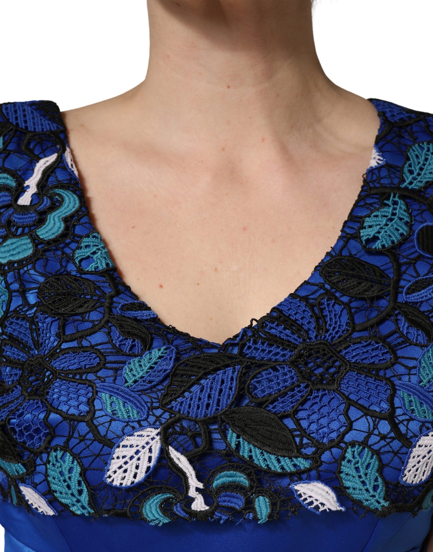 LANACAPRINA Royal Blue Floral Lace Sleeveless Long Gown Dress