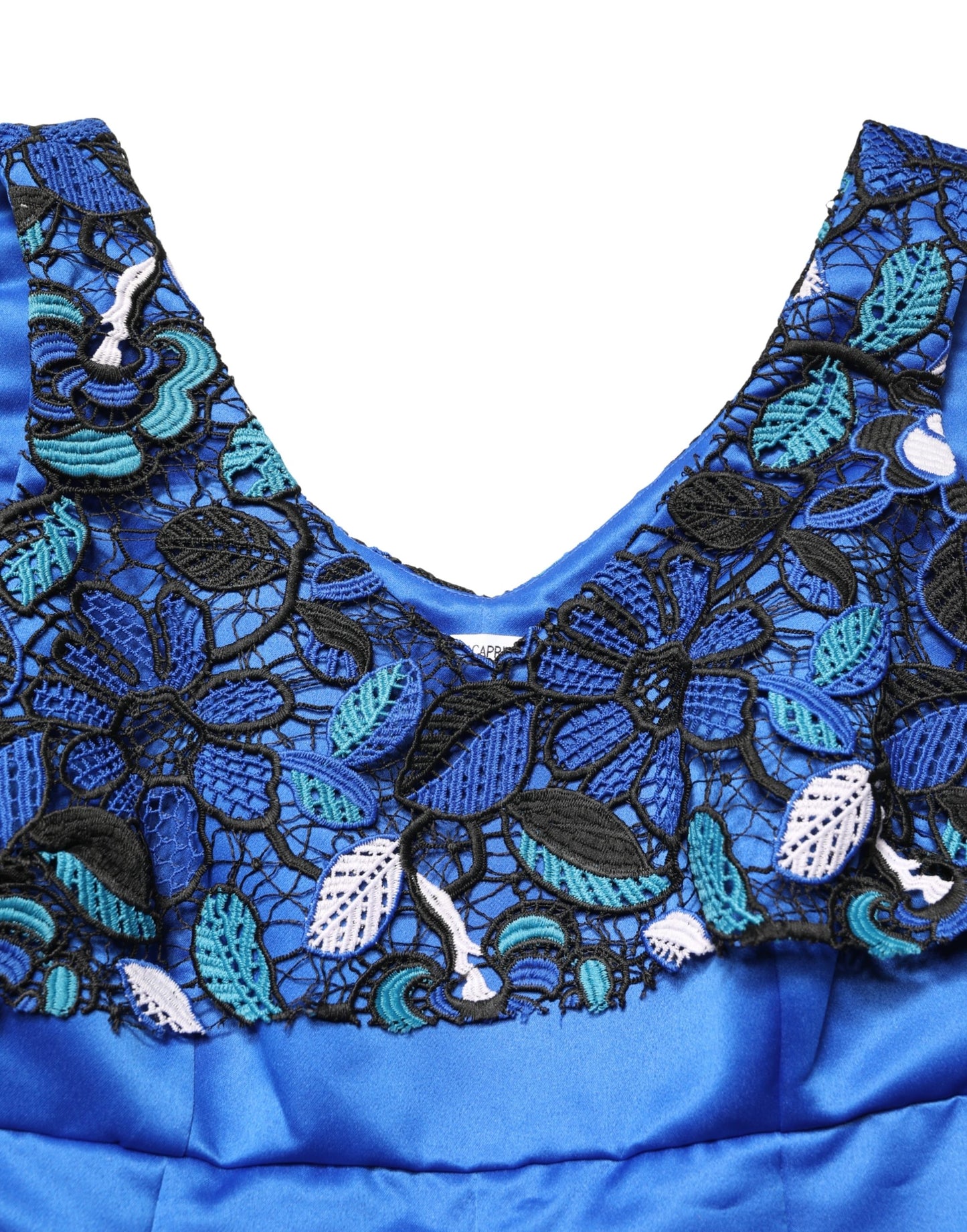 LANACAPRINA Royal Blue Floral Lace Sleeveless Long Gown Dress