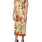 Dolce & Gabbana Beige Fruit PolkaDot Sheath Silk Midi Dress