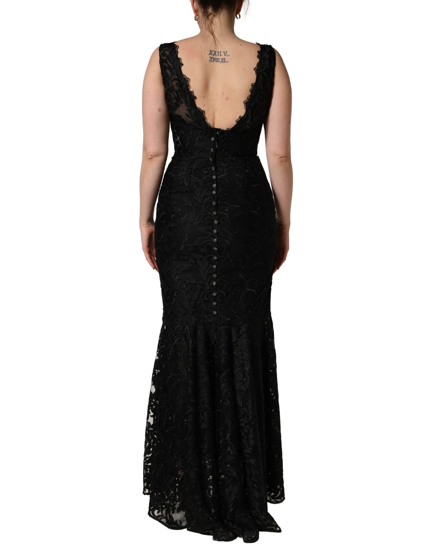 Dolce & Gabbana Black Floral Lace Evening Long Gown Dress