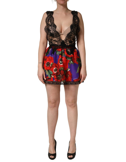 Dolce & Gabbana Multicolor Floral Lace Short Mini Sleeveless Dress
