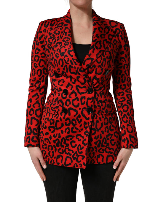 Dolce & Gabbana Red Leopard Double Breasted Coat Jacket