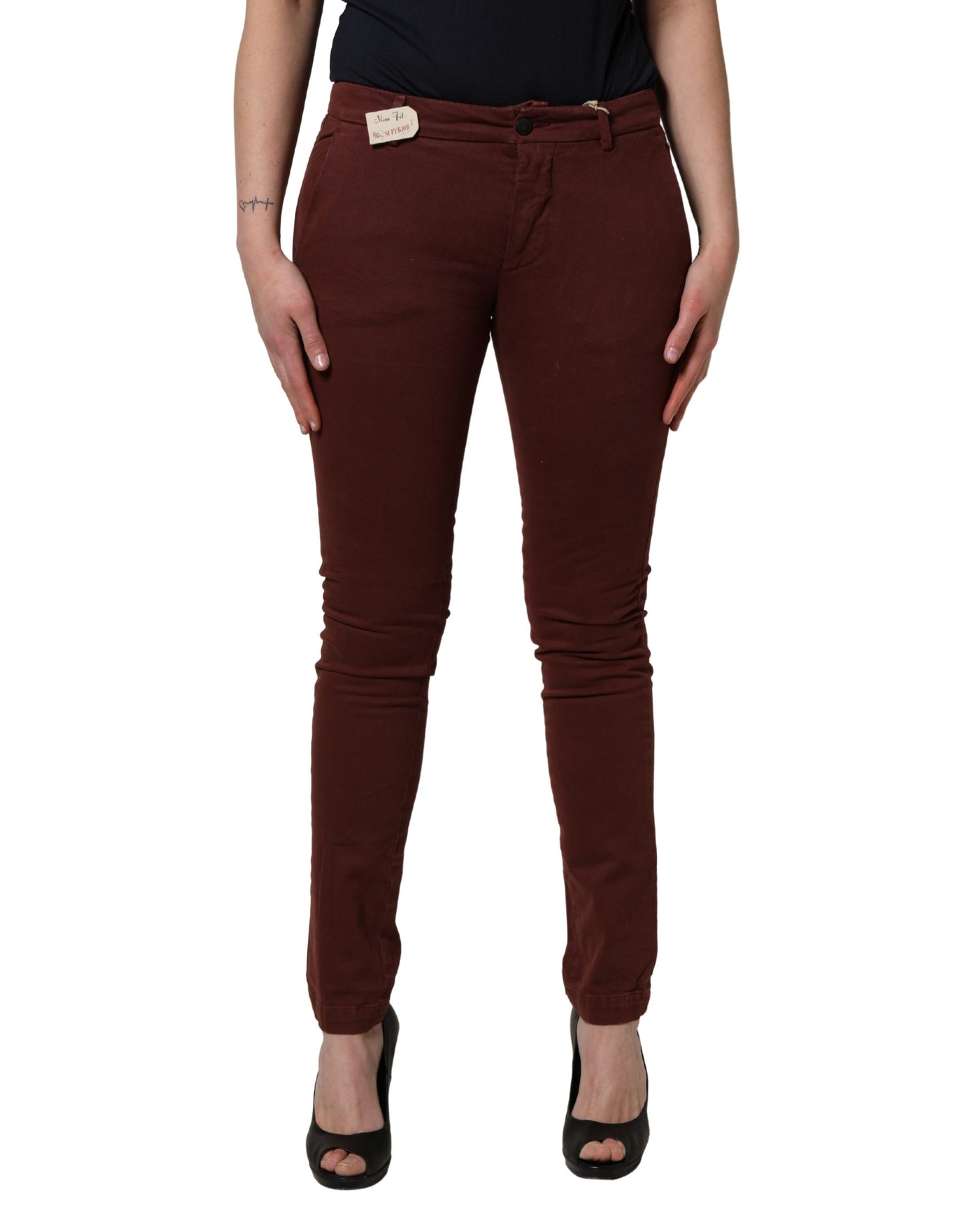 Roy Roger's Maroon Mid Waisted Slim Fit Denim Trouser Jeans