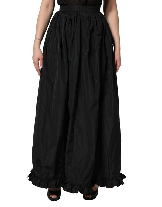 MSGM Black High Waist Pleated A-line Long Maxi Women Skirt